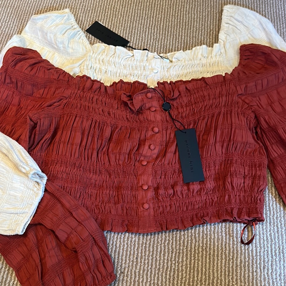 2 NWT GIANNI BINI ruched elastic fall crop tops size L/XL